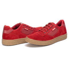 Sapatênis Casual Masculino Camurça Couro Vermelho - loja online