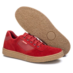 Imagem do Sapatênis Casual Masculino Camurça Couro Vermelho
