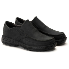 Sapato Via Ranster Conforto Masculino em Couro Rústico Natural Preto Fosco