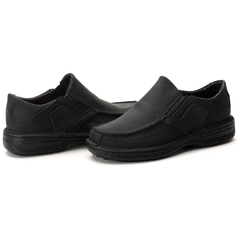 Sapato Via Ranster Conforto Masculino em Couro Rústico Natural Preto Fosco - comprar online