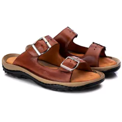 Chinelo Ranster Masculino Antistress Couro Legítimo Palmilha Massageadora