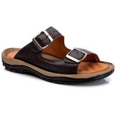 Chinelo Ranster Masculino Antistress Couro Legítimo Palmilha Massageadora