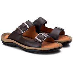 Chinelo Ranster Masculino Antistress Couro Legítimo Palmilha Massageadora - comprar online