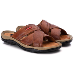 Chinelo Masculino Confort Com Palmilha Massageadora Couro Legitimo - netpizante