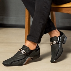 Sapato Social Masculino Calvest Em Couro Snake Preto-Bleck