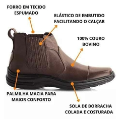 Bota Masculina Conforto Couro Legitimo Solado Costurado 33 ao 46 Não Descola