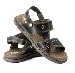Sandália Masculina Palmilha Anatômica Couro Legitimo Solado Costurado