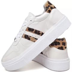 Tênis Feminino Poloblu Plataforma 34 ao 40 - Branco/Onça - netpizante