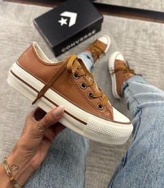 Tênis Sola Plataforma Modelo All Star Couro Ecológico Caramelo - comprar online