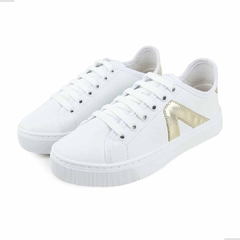Tênis Feminino Casual La Faire Linha V -Branco Ouro na internet