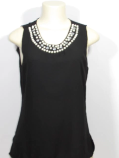 Blusa Ghaby Feminina Social Manga Cavada Decote com biju perolas