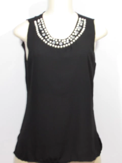 Blusa Ghaby Feminina Social Manga Cavada Decote com biju perolas - netpizante