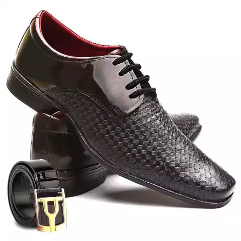 Kit Sapato Social Masculino De Amarrar Em Verniz + Cinto Pierutti