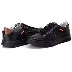 Sapatênis Masculino Couro Especial Solado Preto Costurado - comprar online