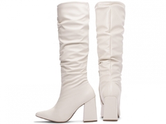 Bota Franzida Feminina Cano Longo Torricella Salto Alto Grosso Branco