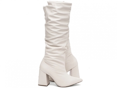 Bota Franzida Feminina Cano Longo Torricella Salto Alto Grosso Branco - loja online
