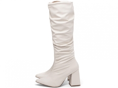 Bota Franzida Feminina Cano Longo Torricella Salto Alto Grosso Branco - comprar online
