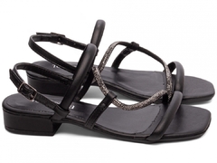 Sandália Feminina Salto Baixo Torricella Strass Preto