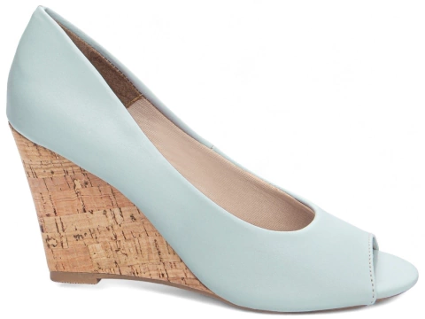 Sapato Anabela Feminino Plataforma Cortiça Azul Claro