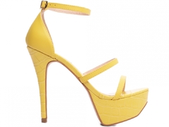 Sandália Feminina Meia Pata Da Festa Salto: Fino com 13 cm de Altura Croco Amarelo - comprar online