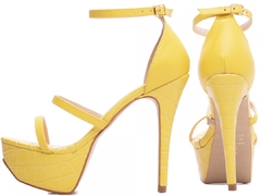 Sandália Feminina Meia Pata Da Festa Salto: Fino com 13 cm de Altura Croco Amarelo - loja online