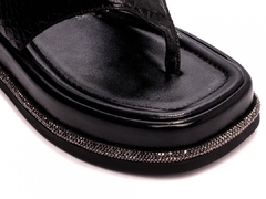 Sandália Plataforma Baixa Feminina Torricella Elegante Croco Preto - comprar online