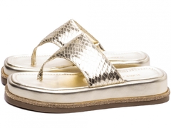 Imagem do Sandália Plataforma Baixa Feminina Torricella Elegante Croco Dourado