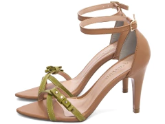 Nova Sandália Feminina Salto Fino -Bege Verde - loja online