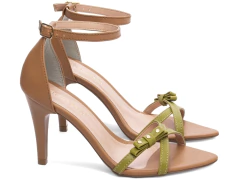 Nova Sandália Feminina Salto Fino -Bege Verde - netpizante