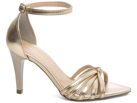 Sandália Social Feminina Salto Fino Metalizado Ouro Light - comprar online