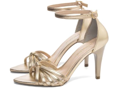 Sandália Social Feminina Salto Fino Metalizado Ouro Light - netpizante