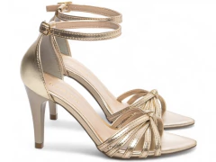 Sandália Social Feminina Salto Fino Metalizado Ouro Light - loja online