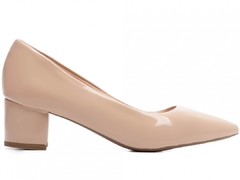 Sapato Scarpin Salto Grosso Verniz Bege - comprar online