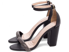 Sandália Feminina Social Salto Grosso Strass Prata - netpizante