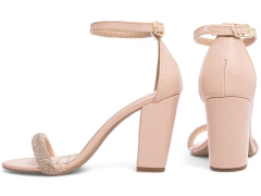 Sandália Feminina Salto Grosso Manta de Strass na cor Rosa - comprar online