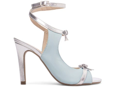 Sandália Feminina Salto Fino Azul Metalizado Prata - loja online