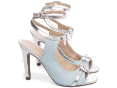 Sandália Feminina Salto Fino Azul Metalizado Prata - netpizante