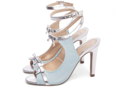Sandália Feminina Salto Fino Azul Metalizado Prata na internet