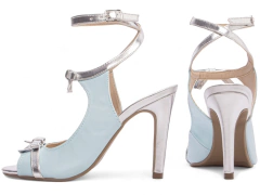 Sandália Feminina Salto Fino Azul Metalizado Prata - comprar online