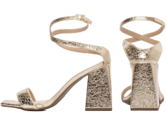 Sandália Feminina Belíssima Metalizado Dourado Salto Alto Grosso - comprar online