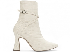 Bota Feminina Bico Fino Cano Médio Croco Off White - loja online