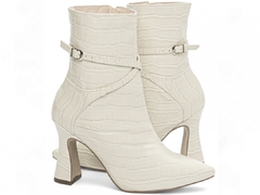 Bota Feminina Bico Fino Cano Médio Croco Off White