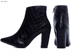 Bota Bico Fino Feminina 50B-C Croco Preto Torricella