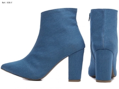 Bota Bico Fino Feminina Torricella Jeans Cano Curto Salto Grosso - loja online