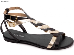 Sandália Rasteira 55027C Torricella Metalizado Dourado e Napa Preto - comprar online