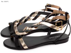 Sandália Rasteira 55027C Torricella Metalizado Dourado e Napa Preto na internet