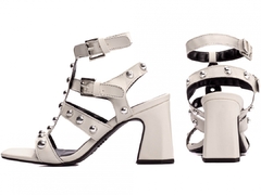 Sandália Feminina Gladiadora Salto Grosso Off White