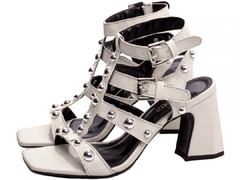 Imagem do Sandália Feminina Gladiadora Salto Grosso Off White