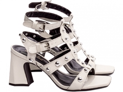 Sandália Feminina Gladiadora Salto Grosso Off White - loja online