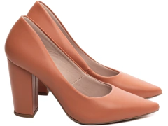 Sapato Scarpin Salto Grosso Alto Caramelo - netpizante